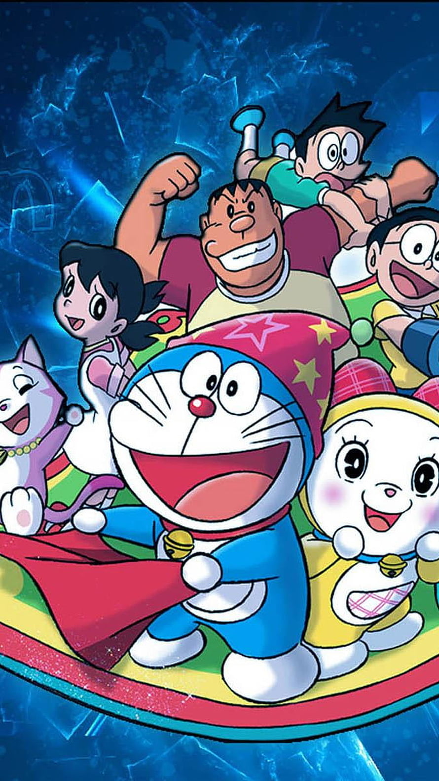 Doraemon and Friends Celebrating Together in Vibrant Anime Group Art HD phone wallpaper