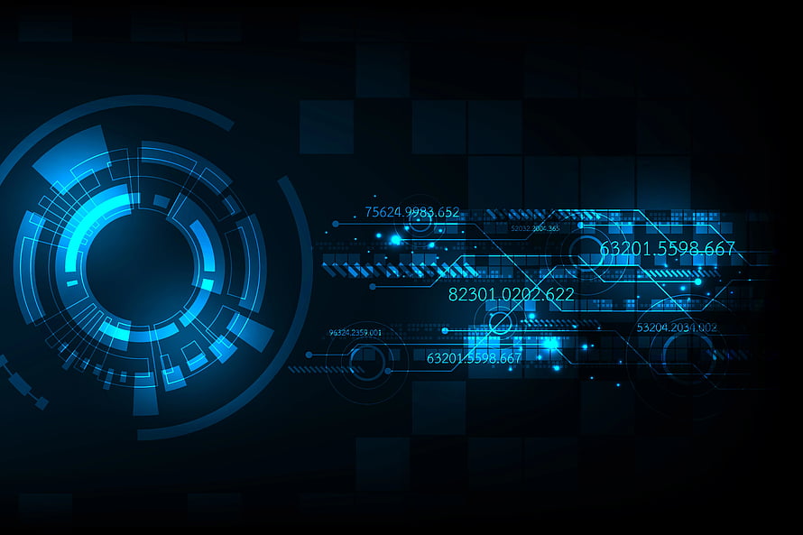 Futuristic Blue Digital Interface with Circular HUD Elements and Data Streams on Dark Background HD wallpaper