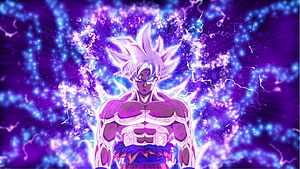 Goku Ultra Instinct Anime Character with Purple Energy Aura and Lightning HD wallpaper