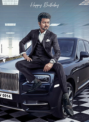Varisu Movie Poster Featuring Man in Suit on Luxury Car HD phone wallpaper