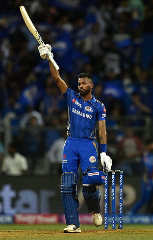 Hardik Pandya Mumbai Indians Cricket Player Celebrating With Bat Raised HD phone wallpaper