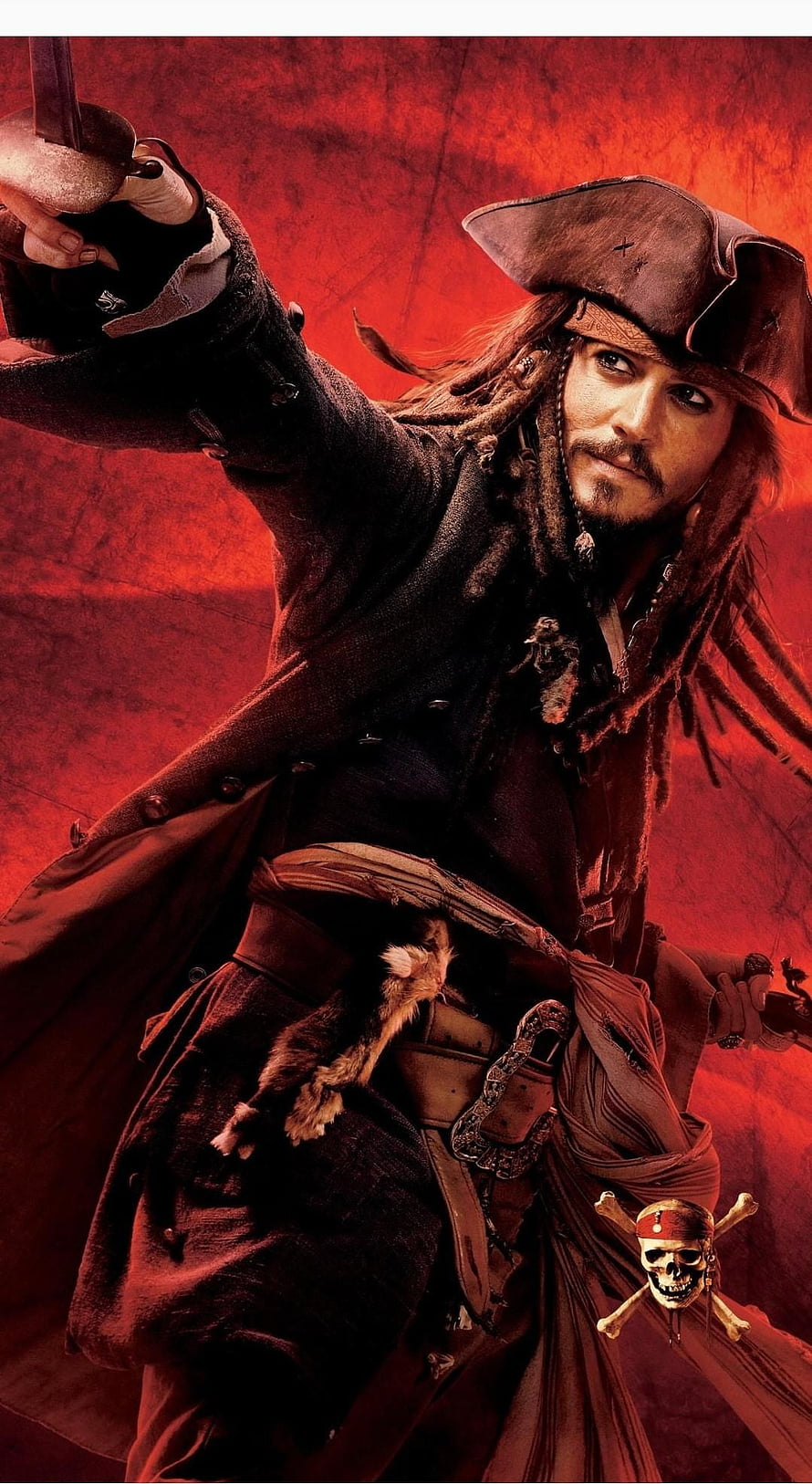 Captain Jack Sparrow in Dramatic Red Toned Pirate Portrait HD phone wallpaper