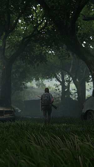 Ellie Walking Through Overgrown Forest in The Last of Us 2 HD phone wallpaper