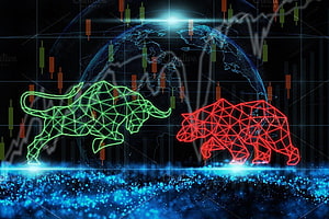 Polygonal Bull and Bear Market Concept with Global Stock Chart and Candlestick Data HD wallpaper