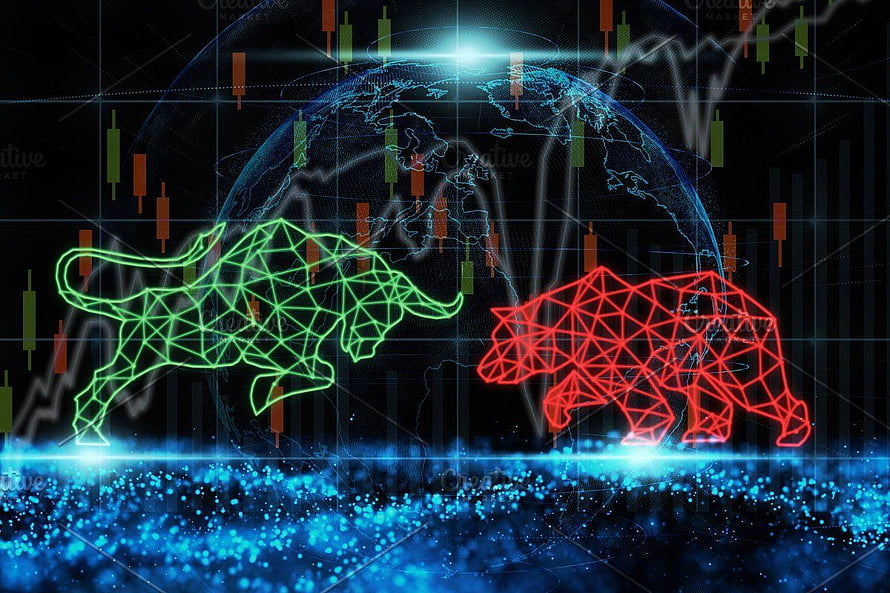 Polygonal Bull and Bear Market Concept with Global Stock Chart and Candlestick Data HD wallpaper