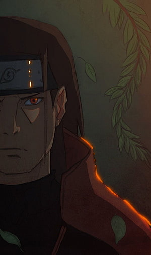 Senju Hashirama First Hokage Portrait with Glowing Orange Rim Light and Leaf Motifs HD phone wallpaper