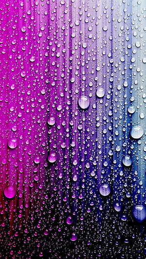 Vibrant Purple and Blue Gradient with Rain Droplets on Glass Surface HD phone wallpaper