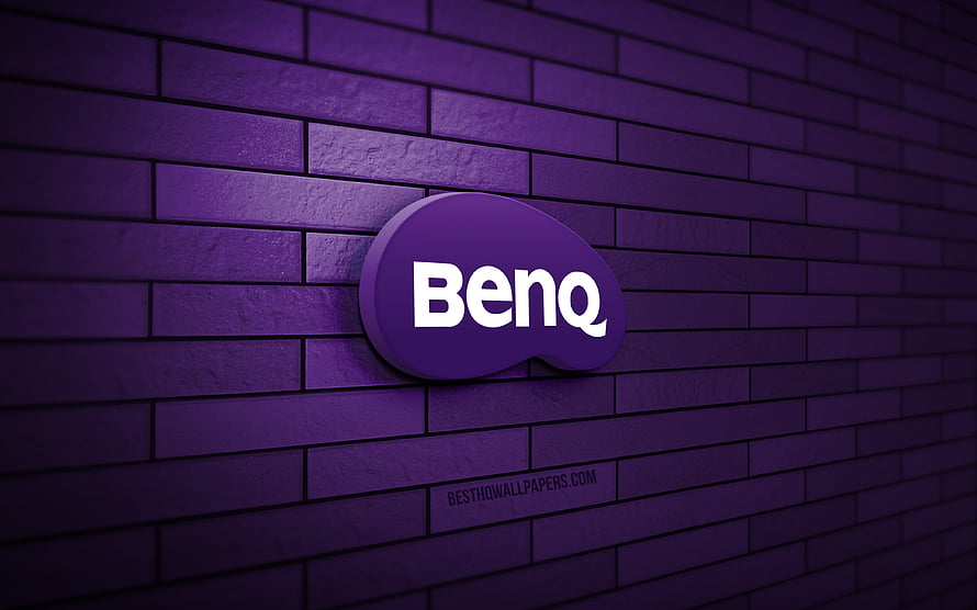Benq 3D Logo Mounted on a Textured Violet Brick Wall HD wallpaper