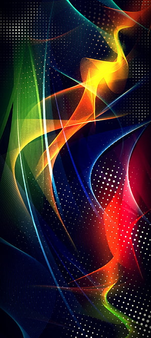 Vibrant Abstract Digital Art with Flowing Neon Light Ribbons on Dark Background HD phone wallpaper