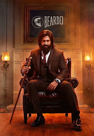 Yash as Rocky in KGF Character Portrait with Beard and Cane HD phone wallpaper