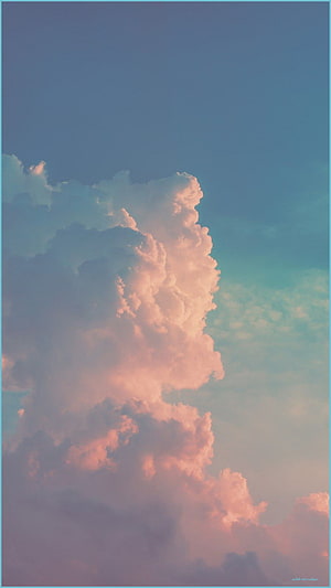 Pastel Pink and Blue Cumulus Clouds in a Soft Gradient Sky HD phone wallpaper