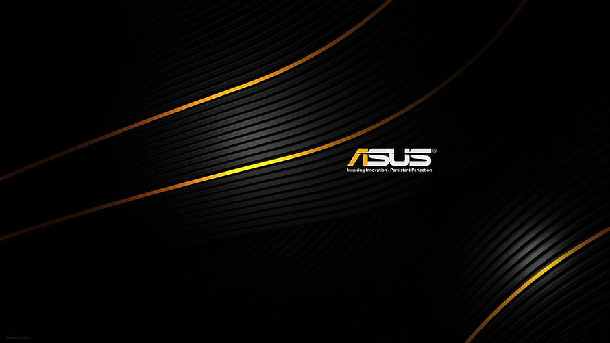 ASUS Official Brand Logo on Sleek Black Background with Golden Curved Lines HD wallpaper