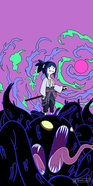 Marceline Uchiha Crossover Illustration with Dark Monster and Purple Energy HD phone wallpaper