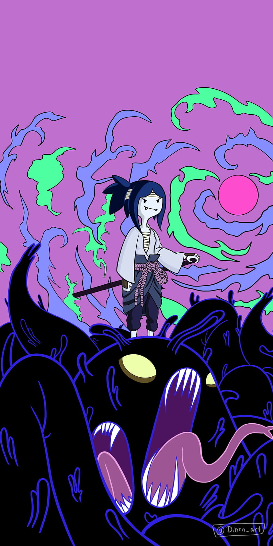 Marceline Uchiha Crossover Illustration with Dark Monster and Purple Energy HD phone wallpaper