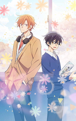 Sasaki to Miyano Anime Illustration of Two Male Characters with Floral Background HD phone wallpaper