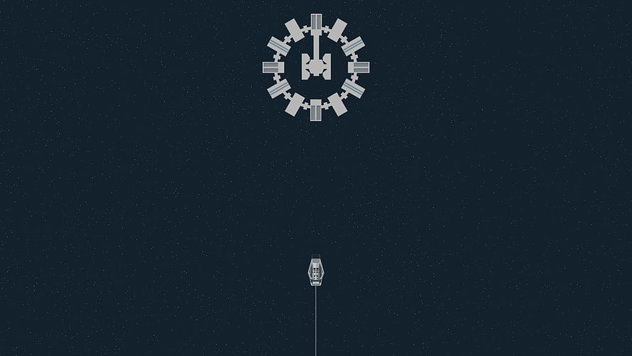 Minimalist Interstellar Space Station and Ship in Dark Starfield HD wallpaper