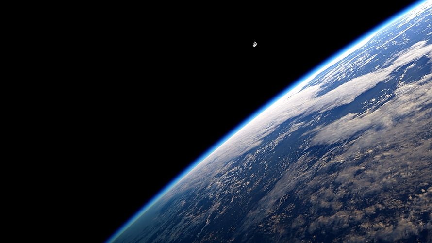 Earth Limb and Crescent Moon Against the Blackness of Deep Space HD wallpaper