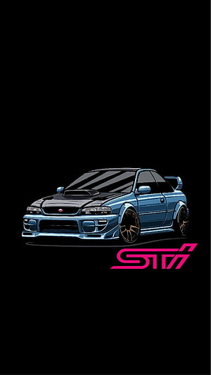 Subaru STI Impreza WRX Digital Illustration on Black Background HD phone wallpaper