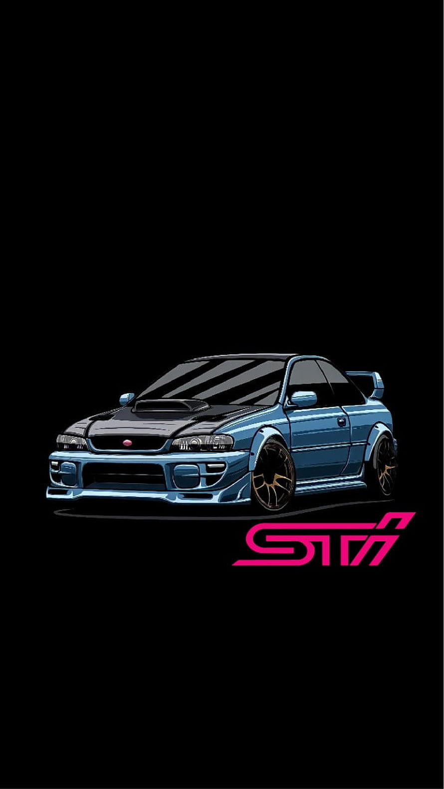 Subaru STI Impreza WRX Digital Illustration on Black Background HD phone wallpaper