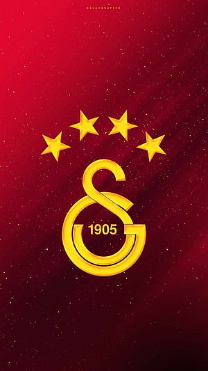 Galatasaray 1905 Golden Logo with Five Stars on Deep Red Background HD phone wallpaper
