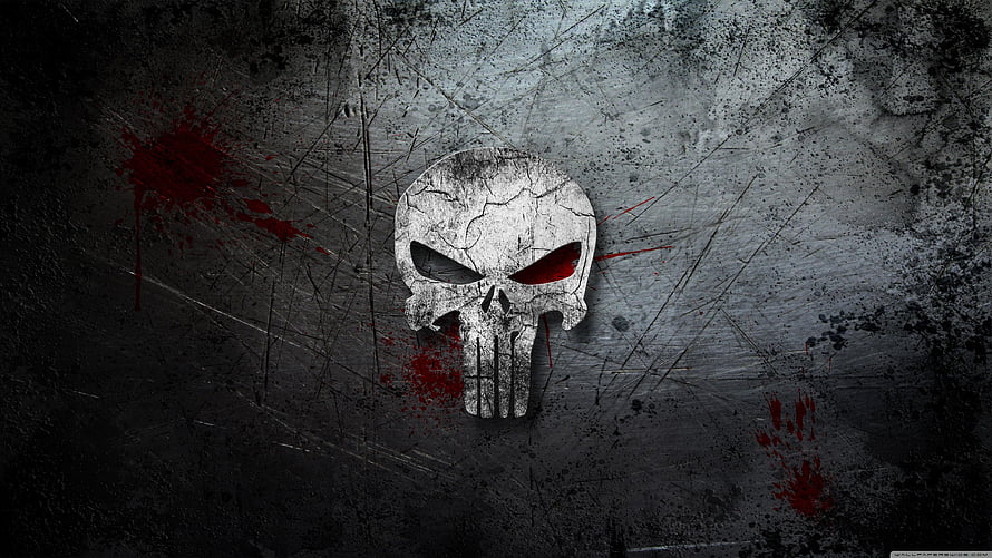 The Punisher Skull Emblem on Grunge Concrete with Blood Splatter HD wallpaper
