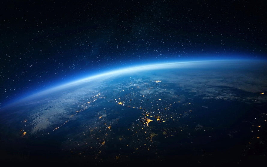 Earth Horizon at Night with City Lights and Starry Space Sky HD wallpaper