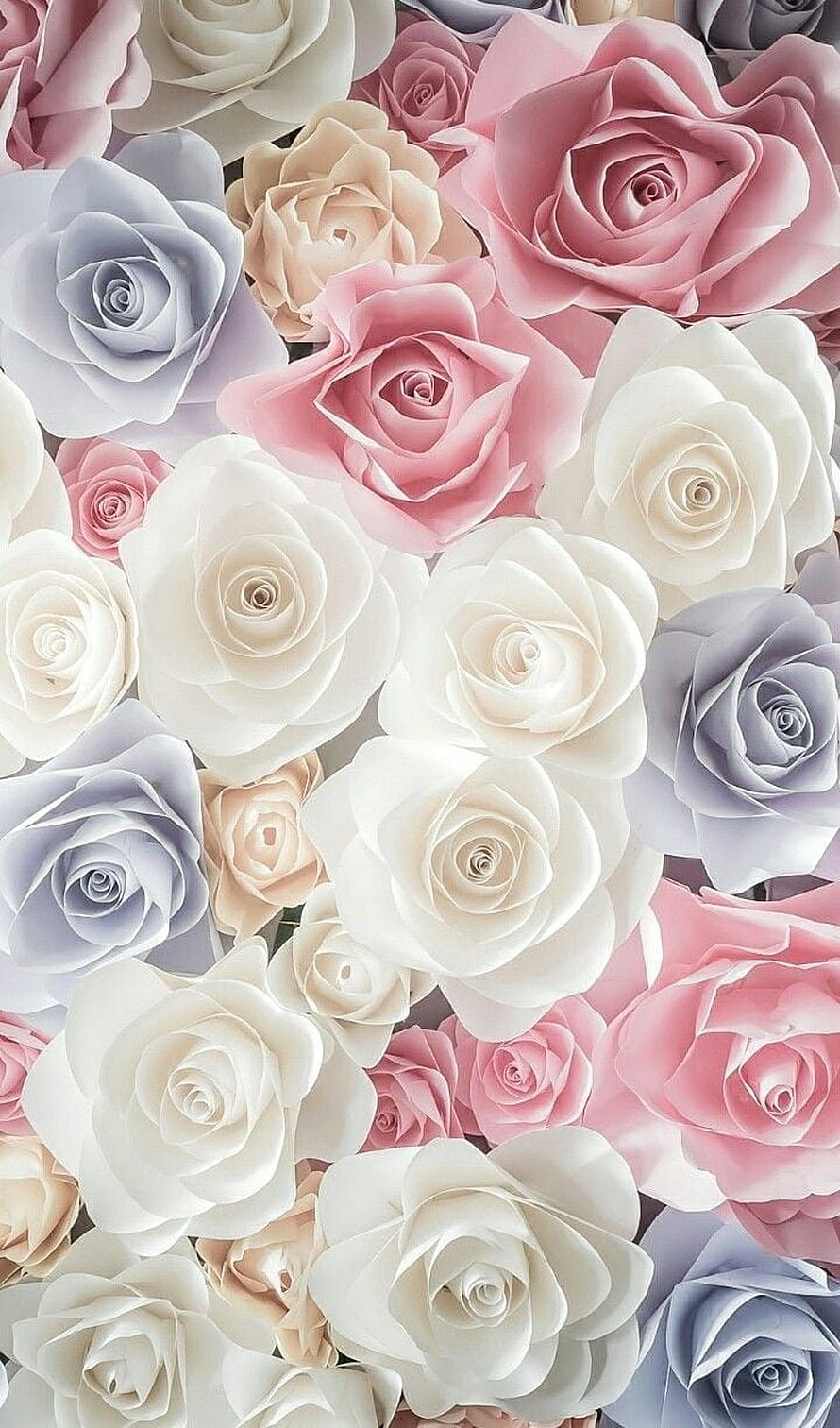 Pastel Paper Rose Floral Pattern in Soft Pink, White, and Lavender Tones HD phone wallpaper