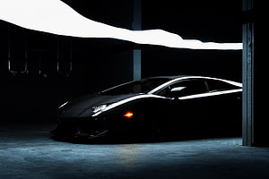 Lamborghini Aventador LP700-4 Silhouette in Dramatic Low-Key Garage Lighting HD wallpaper