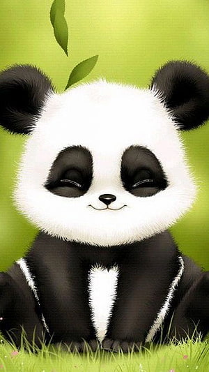 Adorable Sleeping Giant Panda Cub Sitting in Green Grass with Bamboo Leaves HD phone wallpaper
