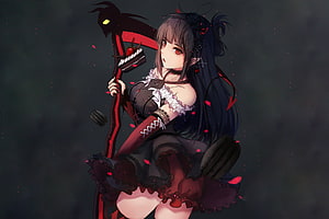 Ruby Rose in Dark Gothic Outfit Holding Scythe with Cake HD wallpaper