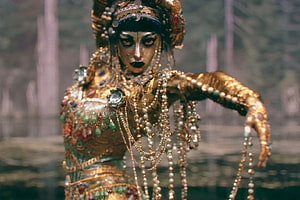 Jibaro Character in Ornate Gold and Gemstone Costume from Love Death and Robots HD wallpaper