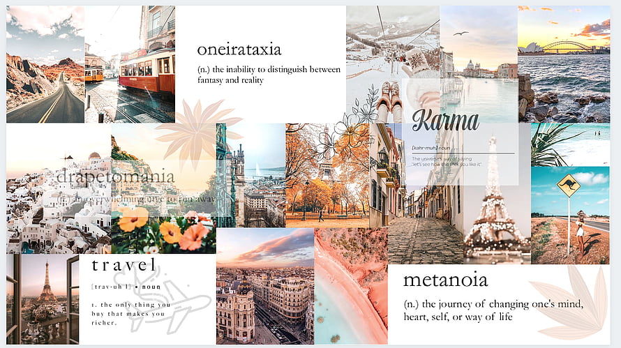 Travel Aesthetic Collage with Inspirational Words and Global Landmarks HD wallpaper