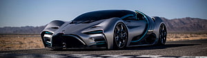 Hyperion XP-1 Concept Hypercar in Matte Silver with Cyan Accents on Desert Road HD wallpaper