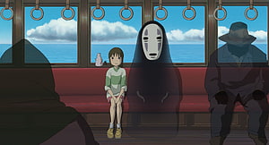 Chihiro and No Face on the Sea Train in Spirited Away by Studio Ghibli HD wallpaper