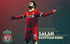 Mo Salah Liverpool FC Egyptian King Graphic with Hieroglyphic Background HD wallpaper
