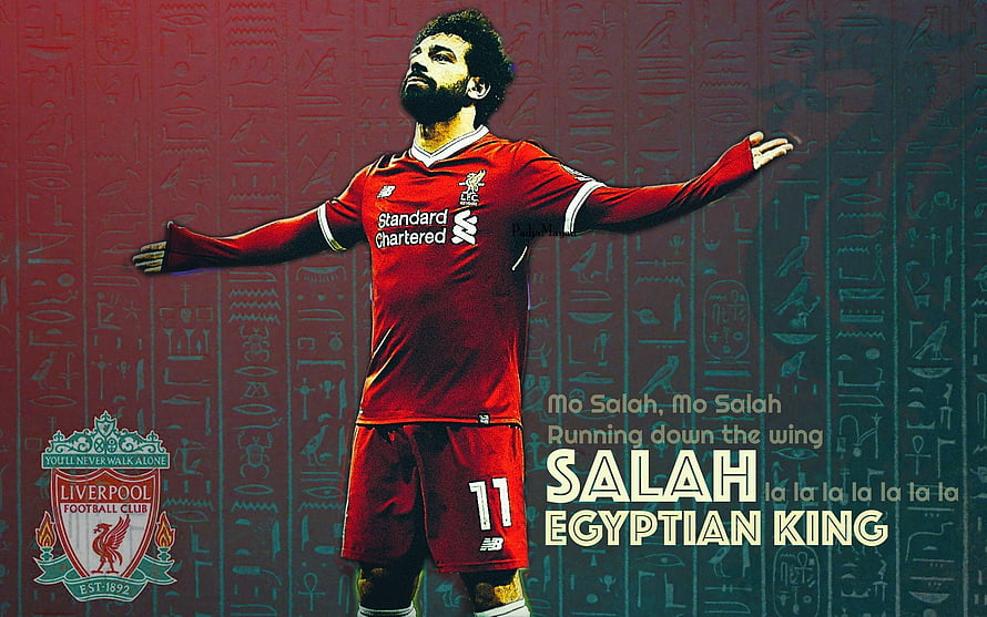 Mo Salah Liverpool FC Egyptian King Graphic with Hieroglyphic Background HD wallpaper
