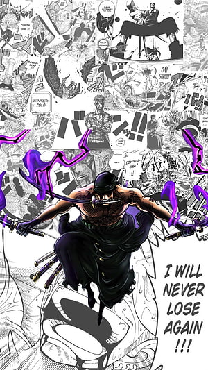 Roronoa Zoro Wielding Three Swords in Dynamic One Piece Manga Artwork HD phone wallpaper