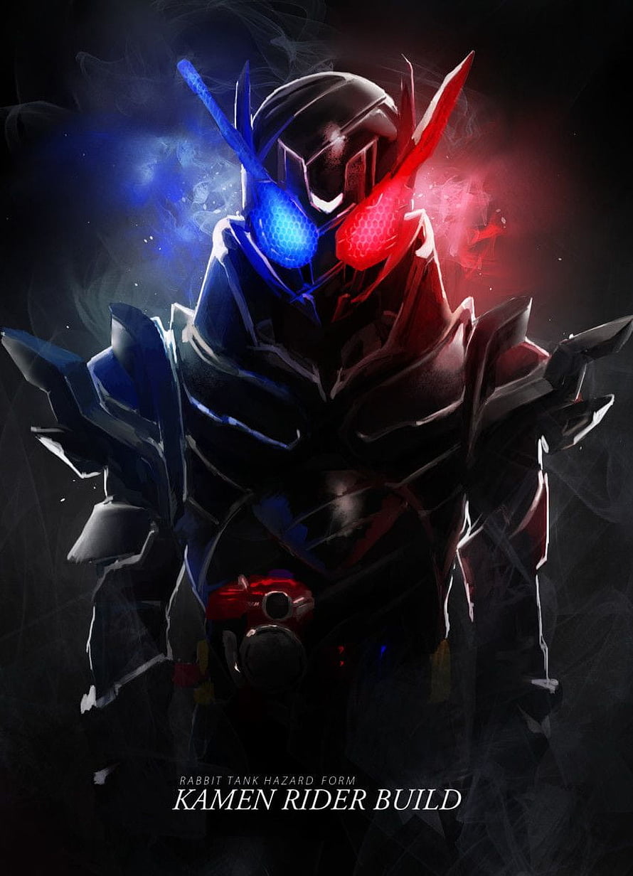 Kamen Rider Build Rabbit Tank Hazard Form Dark Fantasy Character Art HD phone wallpaper