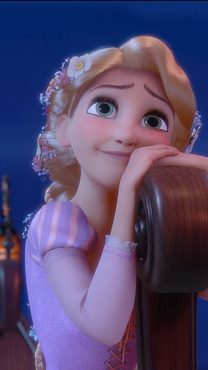 Rapunzel from Tangled in a purple dress with floral hair accessories HD phone wallpaper