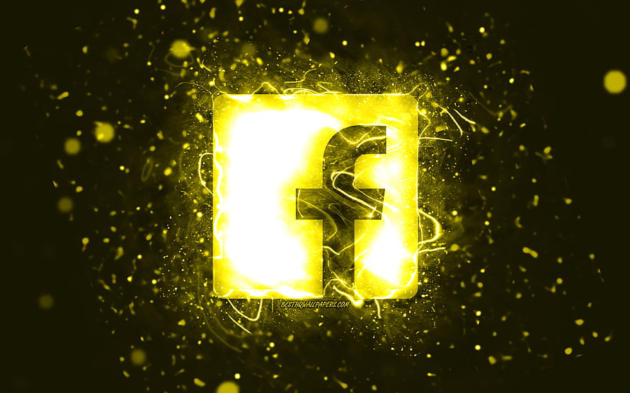 Glowing Facebook Logo With Golden Sparks And Electric Energy On Dark Background HD wallpaper