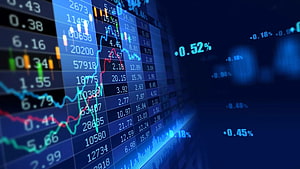 Digital Stock Market Data Display With Candlestick Charts And Percentage Changes HD wallpaper