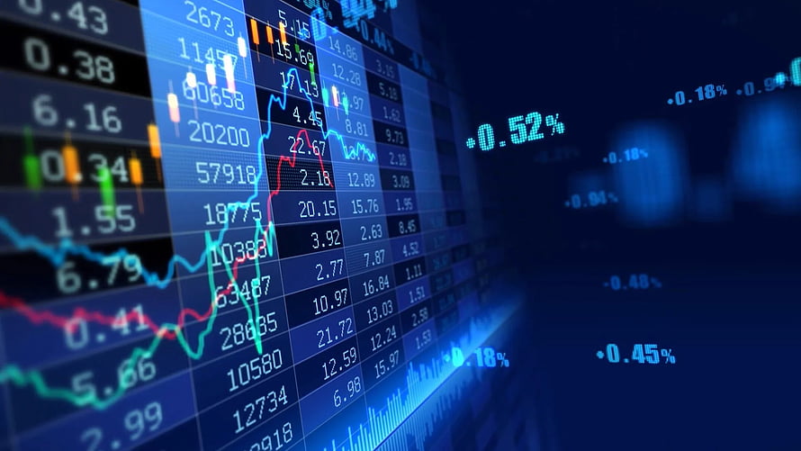 Digital Stock Market Data Display With Candlestick Charts And Percentage Changes HD wallpaper