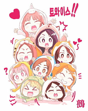 Cute Chibi Illustration of K-Pop Group TWICE Members in Animal Costumes HD phone wallpaper