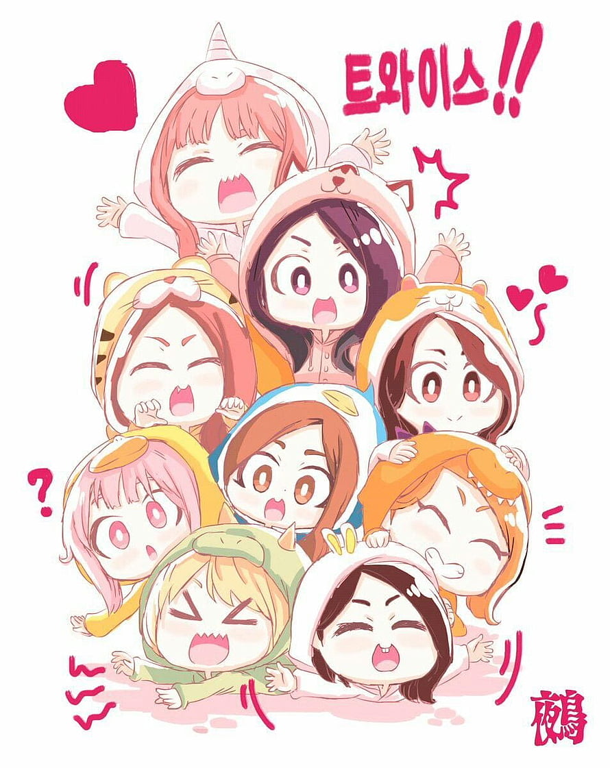 Cute Chibi Illustration of K-Pop Group TWICE Members in Animal Costumes HD phone wallpaper