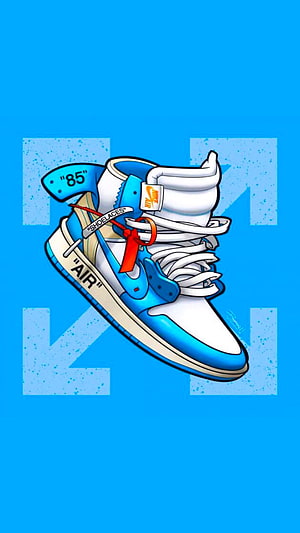 Blue and White Nike Air Jordan 1 High Sneaker Illustration on Cyan Background HD phone wallpaper