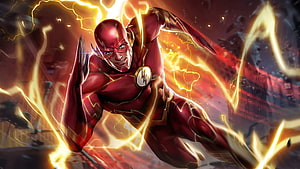 The Flash Superhero Sprinting Through Electric Lightning Storm HD wallpaper