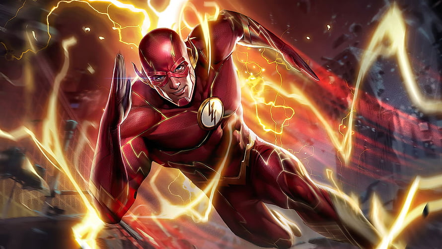 The Flash Superhero Sprinting Through Electric Lightning Storm HD wallpaper