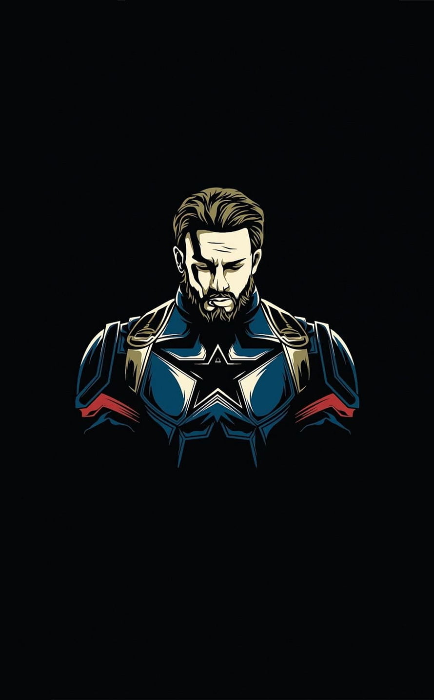 Captain America Minimalist Vector Portrait in Dark Blue Armor HD phone wallpaper