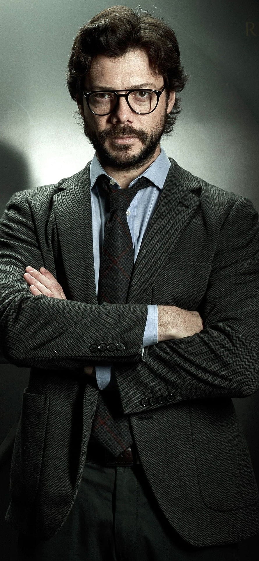 Professor from Money Heist in Herringbone Suit and Glasses HD phone wallpaper