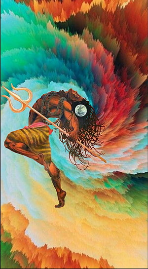 Lord Shiva Cosmic Dance Artwork with Trishula and Moon HD phone wallpaper